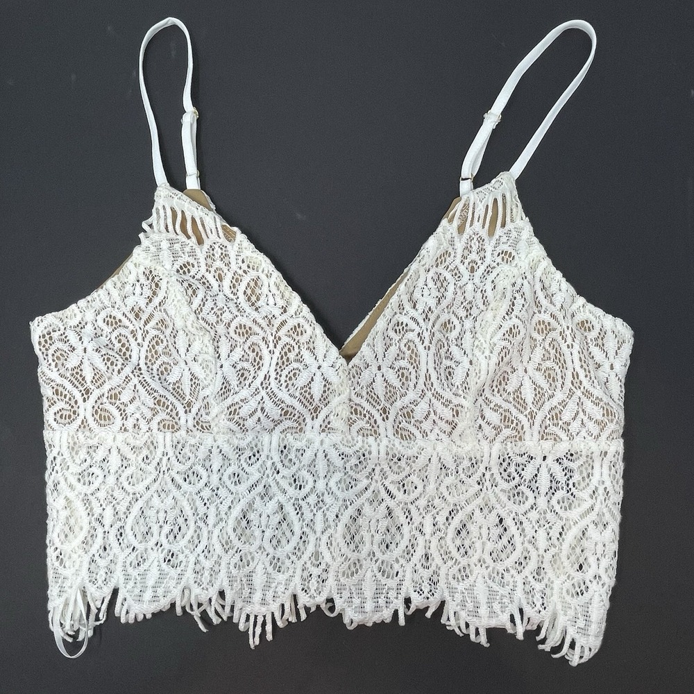 Aakaa Womens Bustier Crop Top Tank Lace Sweatheart Fringe Large Festival Boho